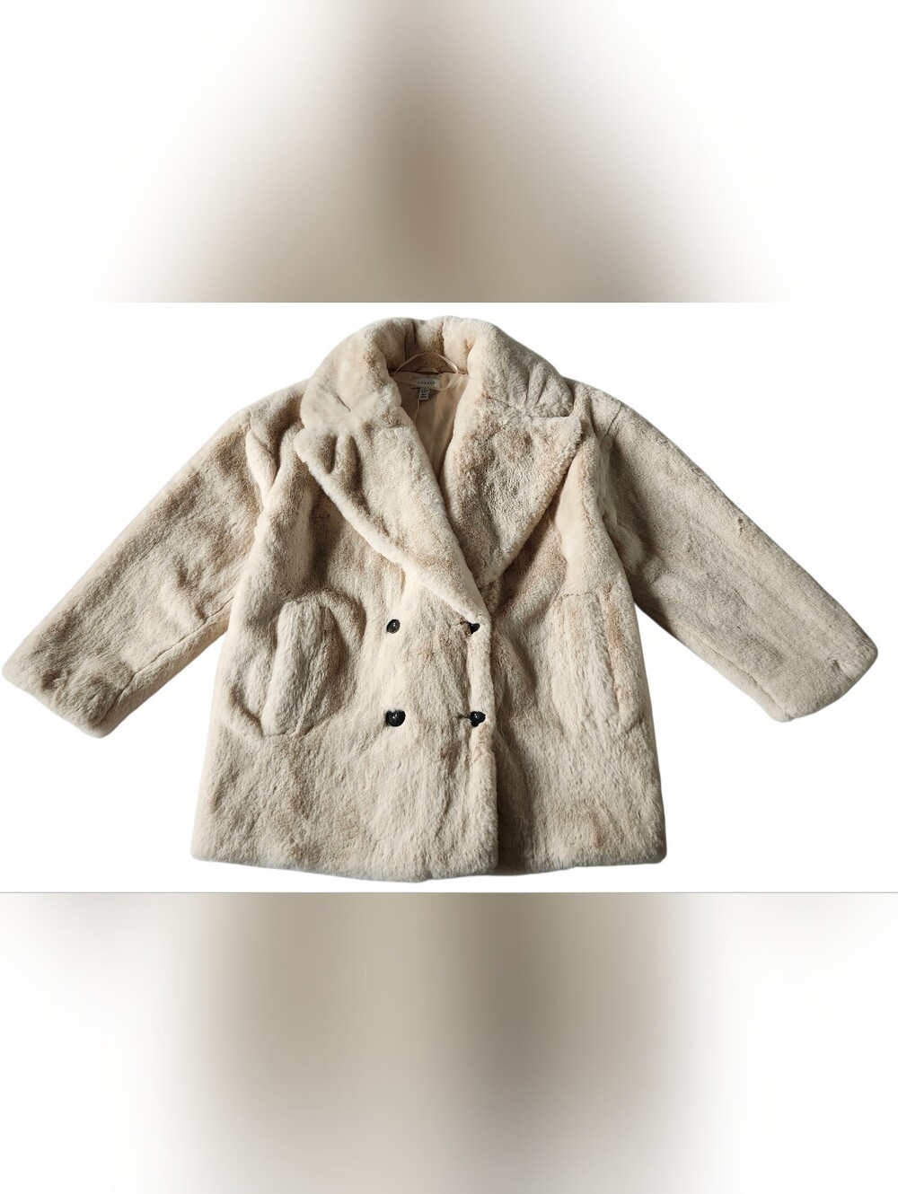 Topshop Cream Faux Fur Double-Breasted Teddy Coat